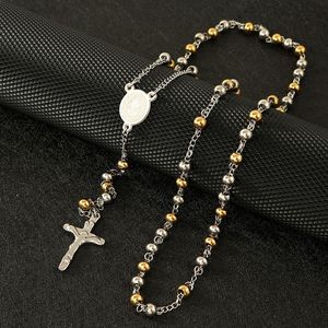 Collier pendentif croix en acier titane doré avec chaîne à perles, bijou de mode pour femme, vente chaude - Product Image 5