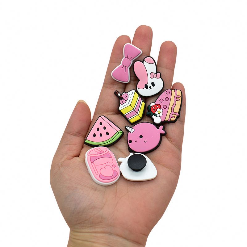 Cute Pink Girl Series Clog Flower Shoe Buckle Pvc Soft Rubber Diy Children's Garden Shoes Decorative Accessories Wholesale