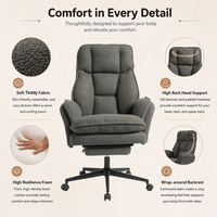 Chaise de bureau à dossier croisé avec accoudoirs réversibles en tissu Teddy et support lombaire pour la maison et le bureau