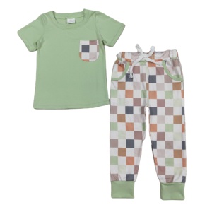 ชุดเสื้อผ้าพิมพ์ลายกระเป๋าลายสก็อตสำหรับเด็กผู้ชายวัยหัดเดินชุดเสื้อผ้าบูติกแขนยาวสีสันสดใสสำหรับเด็ก - Product Image 1