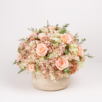Vase en travertin Terre Travertine avec roses préservées, fleurs éternelles mélangées, plantes réelles durables, cadeaux personnalisés, étiquette privée, décoration de table
