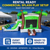 Château gonflable avec toboggan latéral, thème jungle palmiers, pour fêtes d'enfants, en PVC de qualité commerciale, écologique, garantie 3 ans