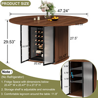 Table à manger ronde de 47 pouces avec mini-réfrigérateur à vin, armoire de rangement à porte en verre cannelé givré, exportation d'usine