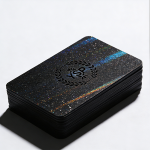 Biglietti <span class=keywords><strong>da</strong></span> <span class=keywords><strong>Visita</strong></span> Personalizzati di Lusso Neri Stellati con Stampa Olografica Glitterata Premium - Product Image 1