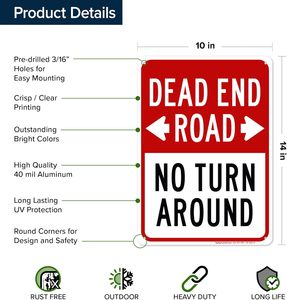 Panneau de retournement sans issue-Aluminium antirouille de 10x14 pouces-Résistant à la décoloration pour les routes, les rues et le contrôle de la circulation - Product Image 3