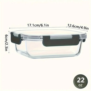 Snap-On Lid Food <b>Storage</b> Container Rectangle High Borosilicate Glass <b>Microwaveable</b> Travel Use - Product Image 2