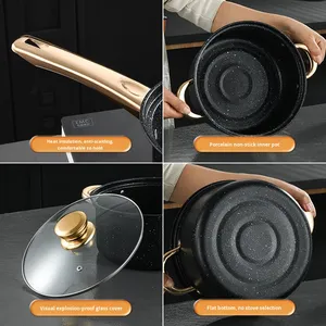 Olla <span class=keywords><strong>de</strong></span> Cocina Antiadherente <span class=keywords><strong>de</strong></span> Acero al Carbono al por Mayor, Olla para Sopa, Sartén, Olla para Leche, Juego <span class=keywords><strong>de</strong></span> Ollas Multifuncionales con Tapa <span class=keywords><strong>de</strong></span> Vidrio - Product Image 4