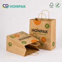 Sac alimentaire personnalisé en papier kraft avec poignée, logo imprimé, sac d'emballage à emporter pour boulangerie, restaurant, café HONPAK