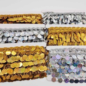 Viền trang trí ren hoa, viền ren hình vỏ sò, viền dệt, tua rua, viền trang trí bằng kim tuyến vàng bạc bán buôn - Product Image 2