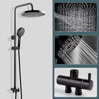 Ensemble complet de douche pluie murale en laiton pour salle de bains Mélangeur d'eau chaude et froide Mélangeur de douche carré