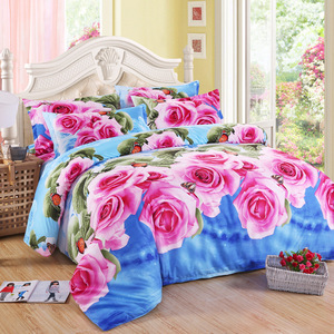 3D Printed <strong>Red</strong> Rose Floral <strong>Bedding</strong> <strong>Set</strong> 4 Pieces Linen Comforter Cover 100% Polyester for Hotels - Product Image 3