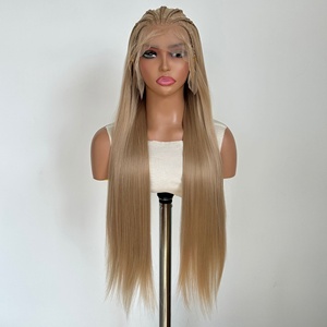Wholesale Futura Fibra Synthetic Long Straight Heat Resistant Lace <strong>Wig</strong> 13x6 Lace Braided <strong>Sandy</strong> Blonde Natural Custom OEM Service - Product Image 2