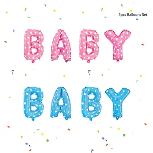 生日派对气球粉色蓝色气球套装婴儿淋浴装饰用品16英寸4pcs字母箔气球套装