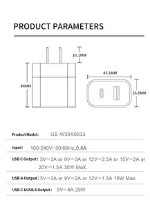 GaN Tech PD 33W 30W GaN PPS急速充電器アダプターusb Mini USB C PDQC壁充電器携帯電話iPadタブレットiphone14