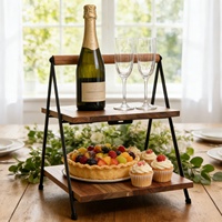 Support à dessert en bois pliable à 2 niveaux en forme de triangle pour les fêtes, les mariages, les buffets et la décoration de table pour le thé de l'après-midi
