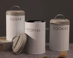 Coffee canister customize Storage Jar Coffee Tea Sugar Stainless Steel Metal Canister Sets With wood Lid For Kitchen Storage Set