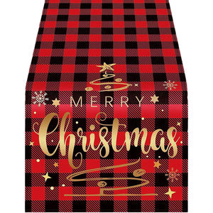Décorations de table de cuisine Noël Flocon de neige Couverture de table Nappe à carreaux de buffle rouge Joyeux Noël Chemin de table - Product Image 6