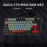 Clavier de jeu mécanique AULA F75 MAX 75% PBT RGB, trois modes (BT/filaire/sans fil) pour ordinateur portable, touches programmables, hot-swap