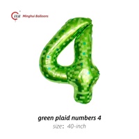 Ballons en Mylar à chiffres de 40 pouces, motif à carreaux vert pixelisé, chiffres 0 à 9, ensemble complet, style jeu Minecraft, grands chiffres, pour enfants