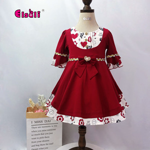 Vestito estivo da bambina di 2-5 anni vestito patchwork <span class=keywords><strong>rosso</strong></span> da bambina vestito da principessa giornaliero opzionale a quattro colori - Product Image 1