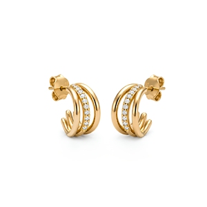 Trendy 925 Sterling <b>Silver</b> Gold Vermeil Double Row Pave Half <b>Hoop</b> <b>Earrings</b> <b>for</b> <b>Women</b>-Wedding & Party Gift - Product Image 1