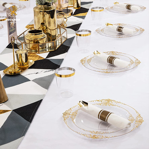 Platos <span class=keywords><strong>de</strong></span> <span class=keywords><strong>Plástico</strong></span> Desechables <span class=keywords><strong>de</strong></span> Lujo para Bodas, con Borde Dorado y Patrón en Relieve, Kits <span class=keywords><strong>de</strong></span> Artículos para Fiestas - Product Image 4