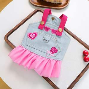 Robe en jean élégante et luxueuse pour petit chien avec anneau en D et motif cœur, tenue de fête pour animaux de compagnie pour <span class=keywords><strong>chihuahua</strong></span>/yorkie/poodle - Product Image 4