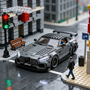 Ensemble de blocs de construction en plastique DIY Scène Urbaine Ville Pluvieuse Supercar Personnalisée pour Adultes, Collection et Cadeau - Product Image 1