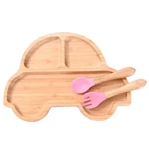Экологичная детская бамбуковая силиконовая Тарелка на присоске, набор посуды в машину, детские бамбуковые миски для еды, Бамбуковая посуда для малышей