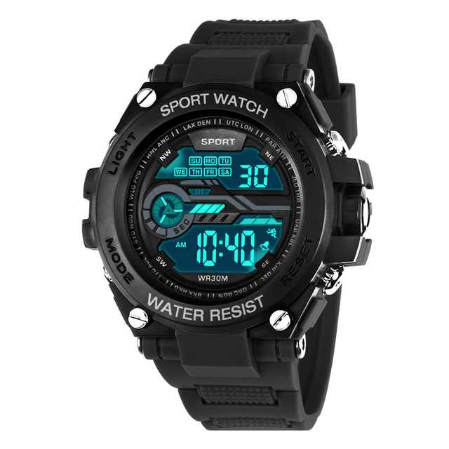 Men's Luxury Fashion Style Led Luminous Waterproof Digital Rubber Sports Watch 45mm Dial