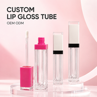 Emballage cosmétique en plastique transparent carré personnalisé, tube à gloss à lèvres vide avec applicateur, conteneur à gloss à lèvres OEM