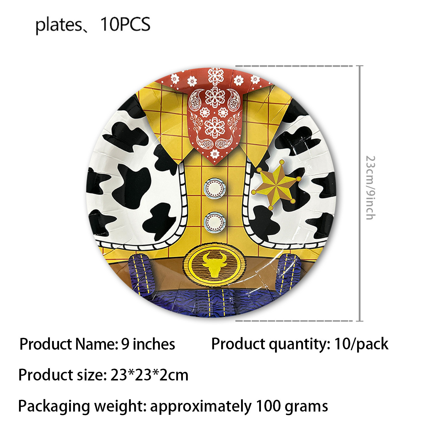 Assiettes en papier colorées 10 pièces 9 pouces - Motif B