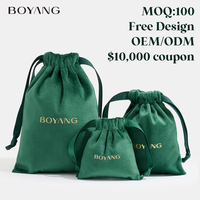 Sac de rangement pour bijoux en velours avec cordon de serrage, logo personnalisé Boyang, luxe, recyclable