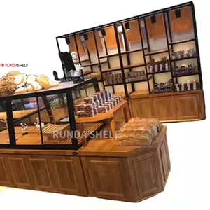 FV-05 Food Stores Bread Shelf Supermarket Bakery Showcase Rack Opening Shelf Bread Wooden Display Shelf Wooden Case 800-1000mm
