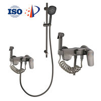 Mitigeur de salle de bain moderne en laiton chromé gris, avec douchette à deux fonctions et douchette à main à trois fonctions