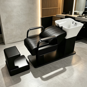 Lit de lavage de cheveux semi-inclinable haut de gamme équipé d'un lavabo en céramique, chaise de lavage de cheveux pour salons de coiffure et instituts de beauté - Product Image 6