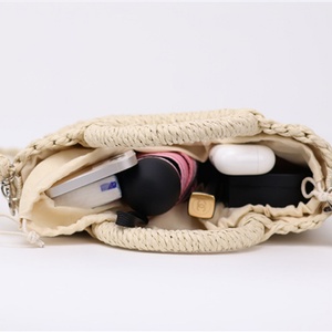 Personalized Boho Style Women's <b>Light</b> Weight Knitted Tote Bag Customizable Handbag with <b>Shell</b> Shape Made From Natural Straw - Product Image 6