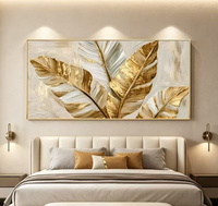 Peinture murale sur toile texturée Feuille de bananier dorée, Art abstrait moderne avec feuille métallisée, Décoration de luxe pour la maison, pour salon et hôtel, Vente en gros