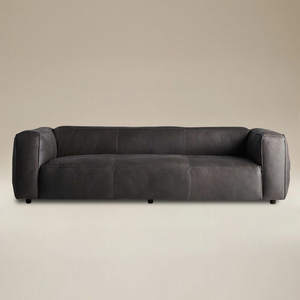 Sofá de una plaza de diseño europeo moderno y lujoso, de cuero genuino, forma cuadrada, patas de hierro, asiento profundo, brazos con rieles, sofás de cuero - Product Image 1