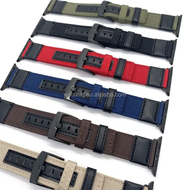 Nylon Leder armband für Apple Watch Band 7 41 45mm 40mm 44mm 42mm 38mm Leinwand gewebtes Armband für iWatch Serie 6 5 4 3 se