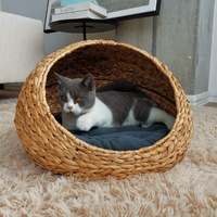 Coussin pour animaux de compagnie en jacinthe d'eau tressée à la main, semi-fermé, respirant, pour chien et chat