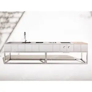 Armário de cozinha moderno e acessível em aço inoxidável para uso ao ar livre, conjunto de churrasqueira para churrasco, armário de móveis de cozinha
