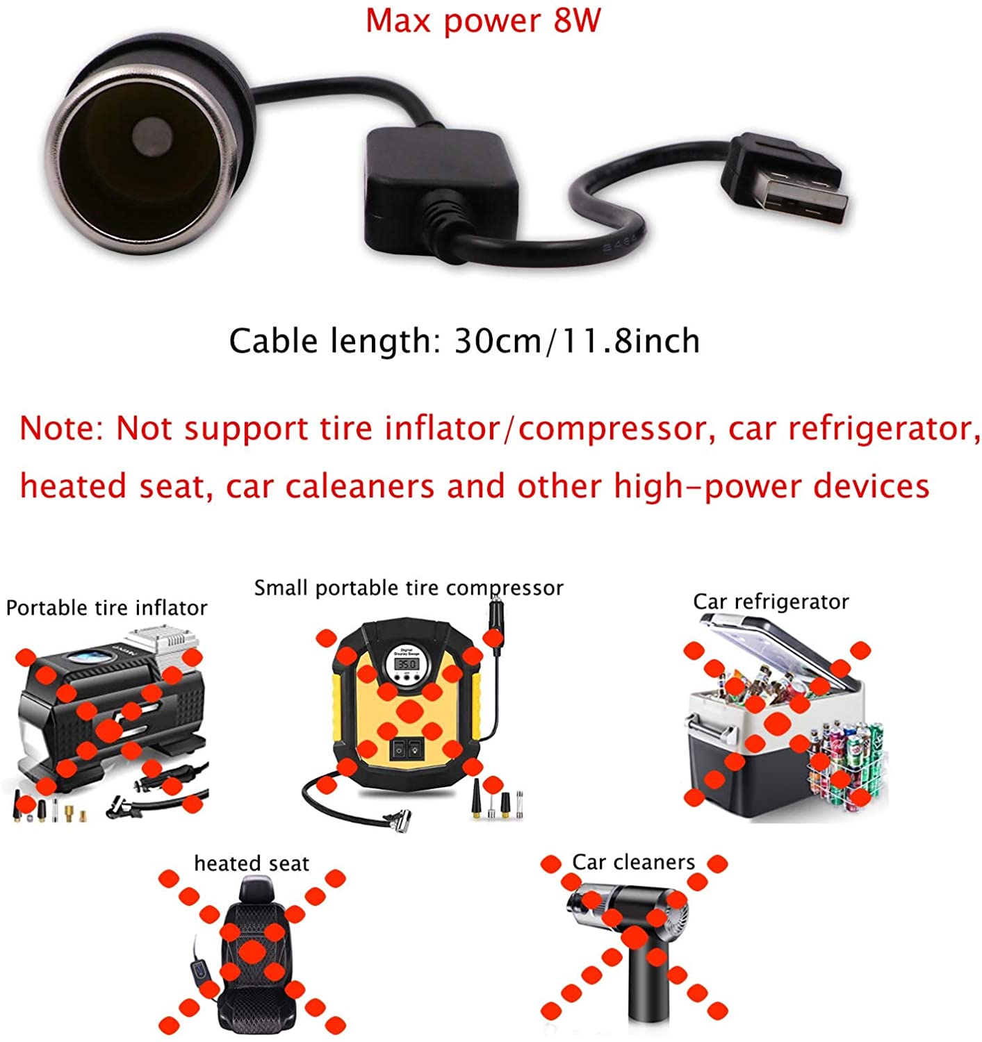 Cavo convertitore di tensione femmina USB A maschio a 12 V per accendisigari