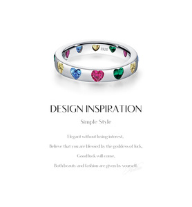 925 Sterling <b>Silver</b> Band Rainbow Heart Cut Cubic Zirconia <b>Eternity</b> Multi-Gemstone Heart <b>Eternity</b> <b>Ring</b> - Product Image 5