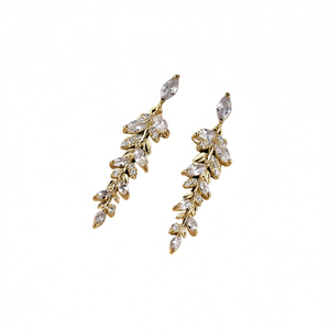 Boucles d'oreilles pendantes en cristal plaqué or pour femme, motif végétal romantique, bijoux de mariage, sertissage griffe en or 18 carats - Product Image 1