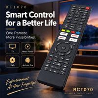 OEM ODM RCT070 70 Tombol Remote Control Inframerah untuk Televisi, Media Player, DVD 2AAA