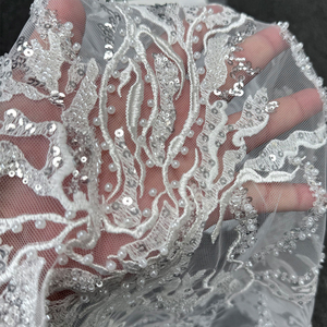 <span class=keywords><strong>Tissu</strong></span> en dentelle de tulle blanc GCW-QUVB120736, lourd, perlé, à sequins, broderie abstraite <span class=keywords><strong>fluide</strong></span> et cordonnée, pour studio de couture de créateur - Product Image 4