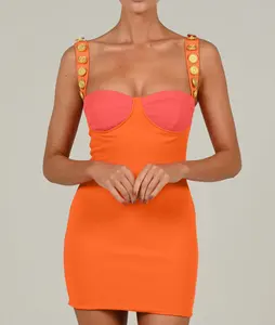 Minivestidos ajustados informales a la moda para mujer, vestido de cóctel sexy para fiesta de banquete con botón - Product Image 1