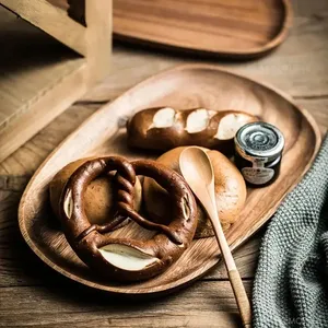 Plateau en bois naturel Plateau de service simple de luxe léger Assiettes en bois rétro Assiette à fruits Assiette à fruits Assiette à snacks Assiette alimentaire - Product Image 4