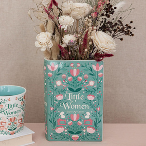Vaso in ceramica a forma di libro-piccolo vaso floreale ispirato gotico/piccole donne per l'arredamento del soggiorno - Product Image 1